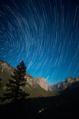 Tunnel view and star trails, Yosemite National Park
