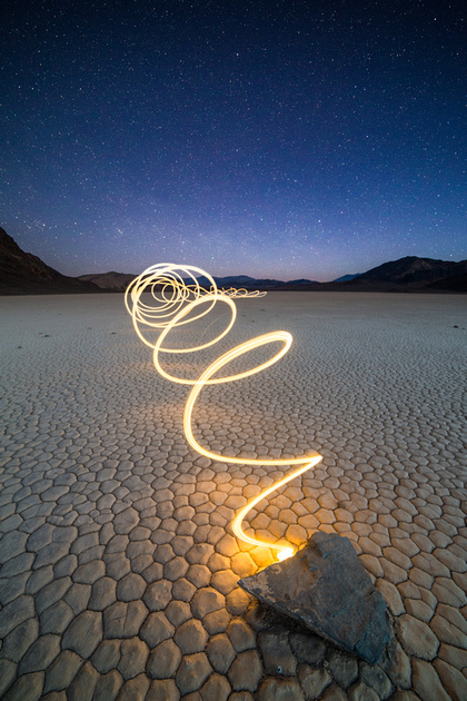 A man made light combined with a remote desert