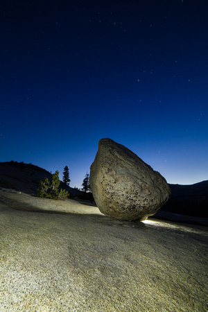 Balanced boulder, night sky, Yosemite National Park